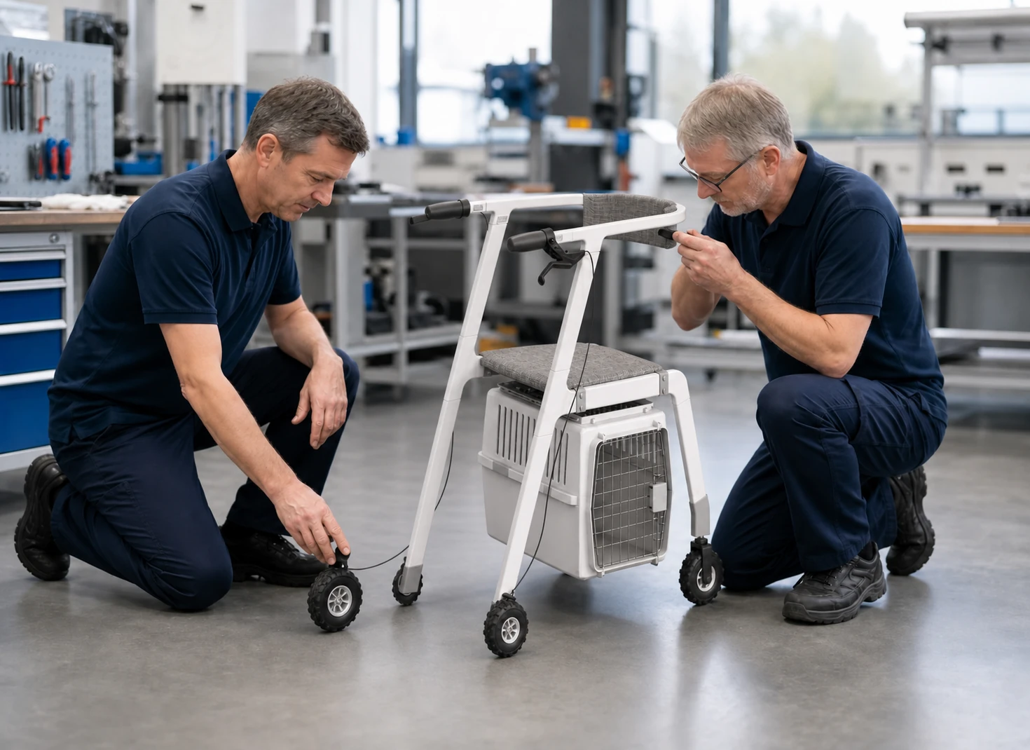 Engineers inspecting a RollaPETor prototype