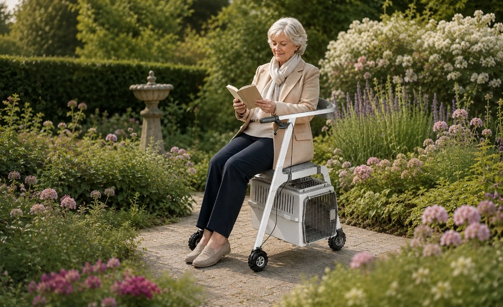 Woman resting comfortably on the RollaPETor seat
